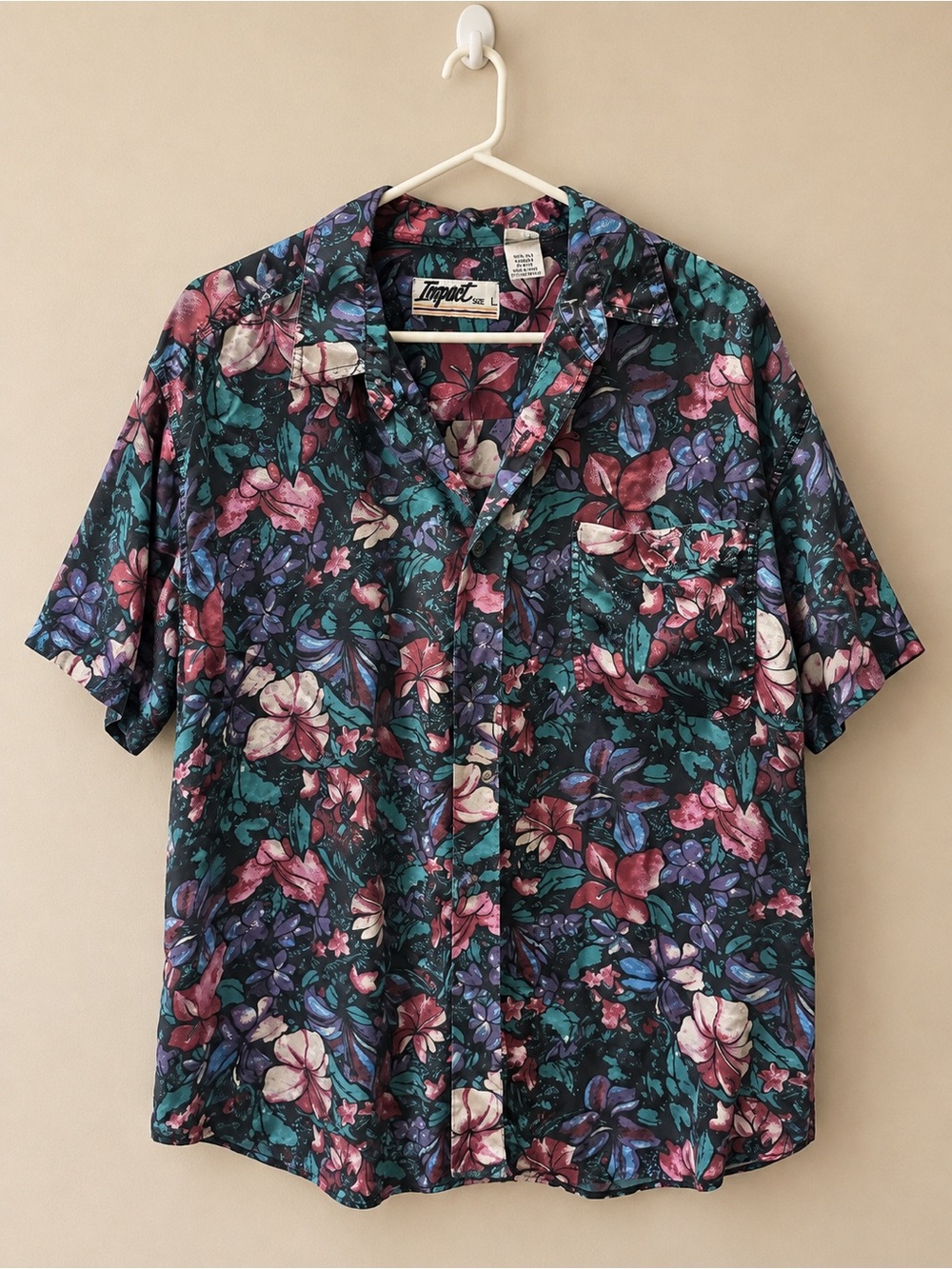 Impact Men’s Large 100% Silk Floral Hawaiian Short-Sleeve Button-Up Shirt